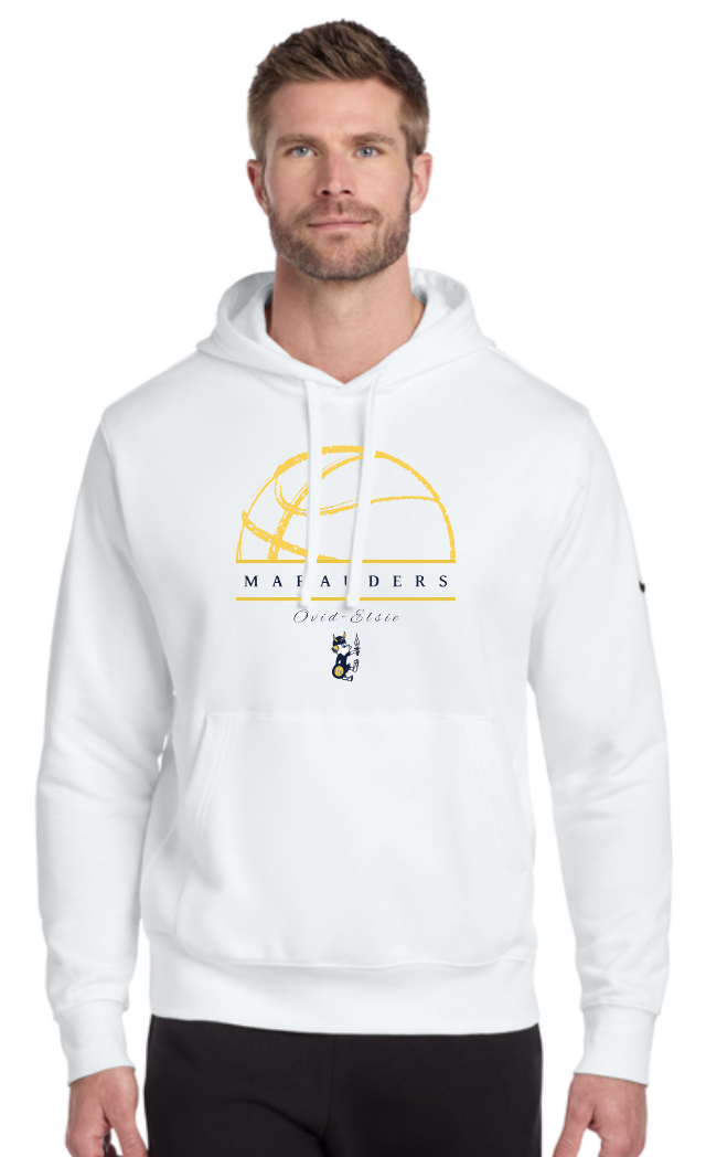 2026 Ovid-Elsie Basketball Nike Club Fleece Sleeve Swoosh Pullover Hoodie WHITE