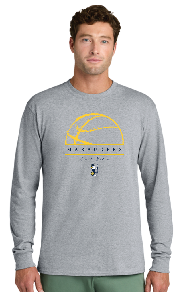2026 Ovid-Elsie Basketball Port & Co™ Long Sleeve Core Cotton Tee GREY