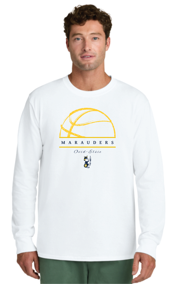 2026 Ovid-Elsie Basketball Port & Co™ Long Sleeve Core Cotton Tee WHITE