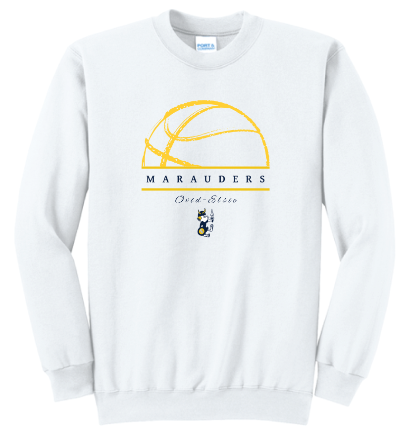2026 Ovid-Elsie Basketball Port & Co™ Core Fleece Crewneck Sweatshirt WHITE